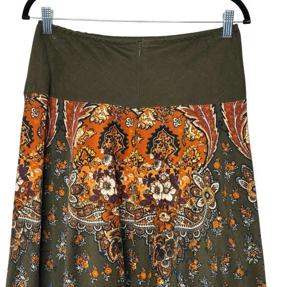 Vintage Y2K Corduroy Skirt Brown Orange Floral BOHO Prairie Ruffle Petite Small - Picture 9 of 14